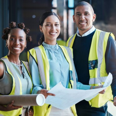 Architecture business teamwork in office construction. Engineering industrial building development